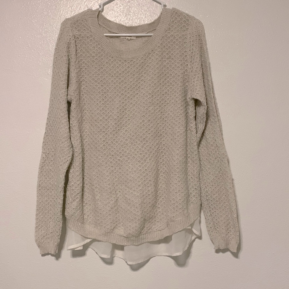 Cream Crochet Crew Neck Sweater